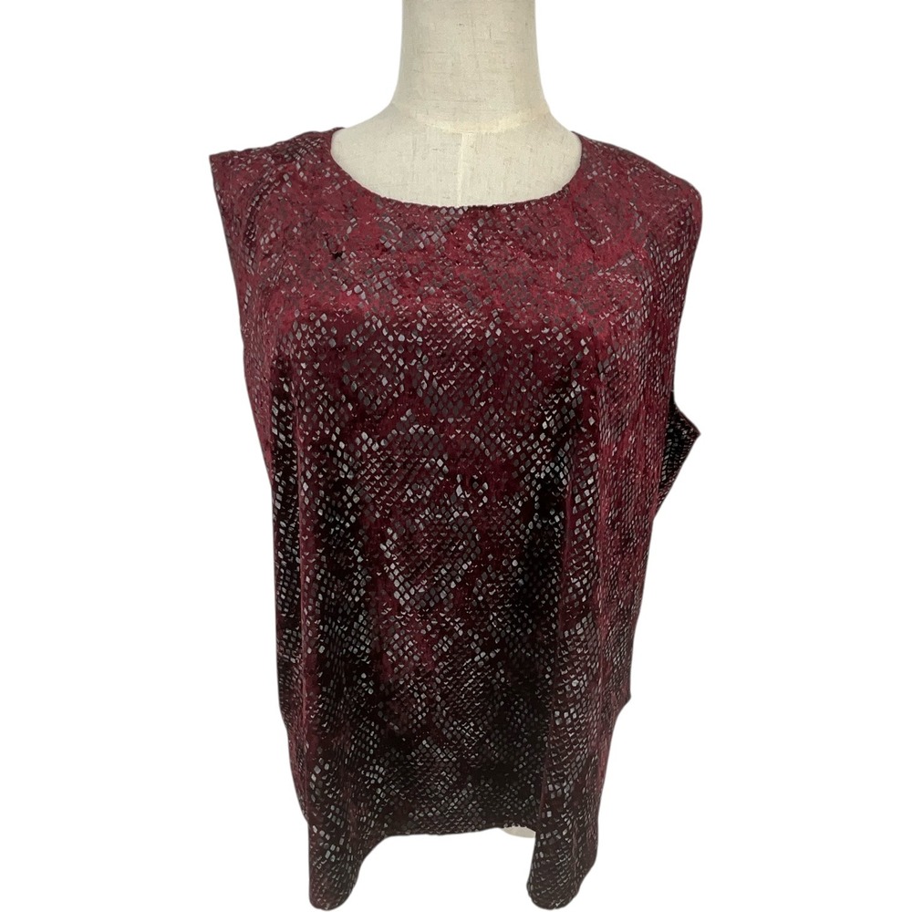 Graver Studio Womens XL Burgundy Velvet‎ Snake Print Sleeveless Tank Top